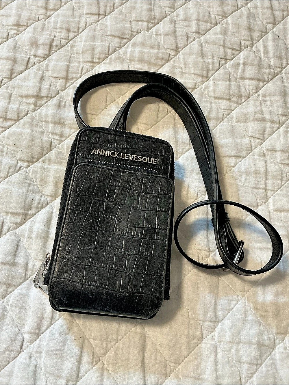 ANNICK LEVESQUE Black Crocodile-Embossed Crossbody Bag
